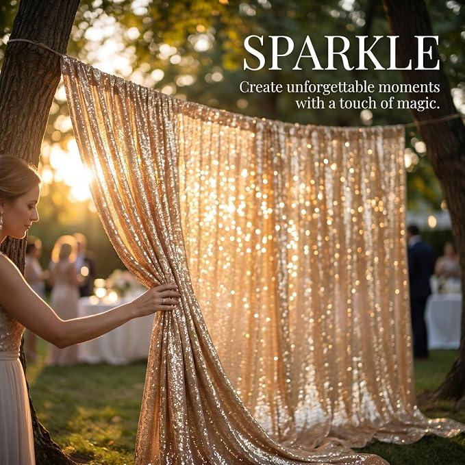 ShinyBeauty Light Gold Sequin Backdrop 8x10ft, - Image 3
