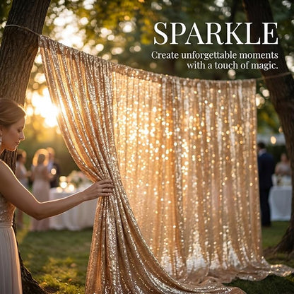 ShinyBeauty Light Gold Sequin Backdrop 8x10ft, - Image 3
