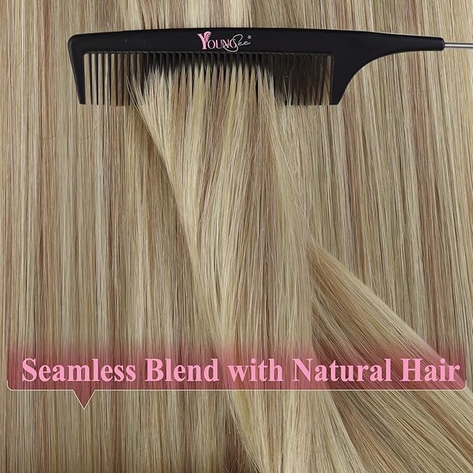 YoungSee Tape in Hair Extensions Human Hair Highlight Blonde Invisible Tape on Remy Hair Extensions Blonde Hair Extension Tapes in 22 Inch 20pcs 50g Long Straight Hair for Women