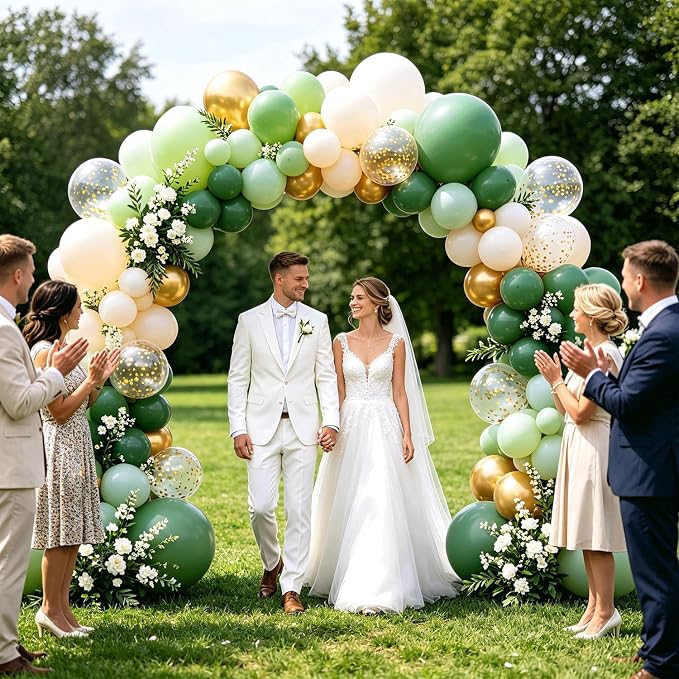 Sage Green Gold Balloon Arch Kit, Olive Dusty Green Sand White Confetti | Sage - Image 6