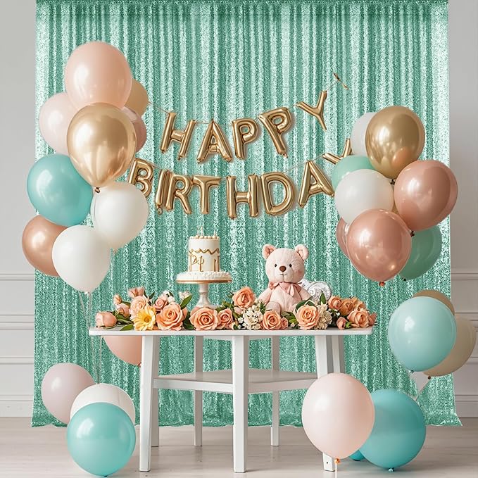 4×8FT-2PCS Mint Green Sequin Backdrop Curtains Panels, Photography Backdrop - Image 2