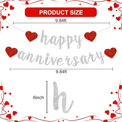BEISHIDA Glitter Pre-Strung Silver Happy Anniversary Banner Decoration | NO DIY - Image 3