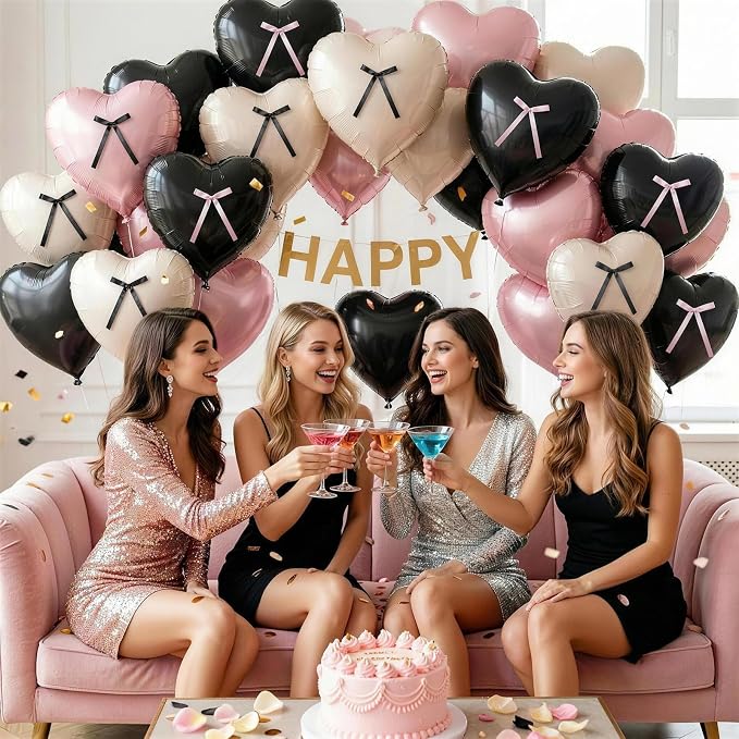 Pink and Black Heart Balloons - Image 5