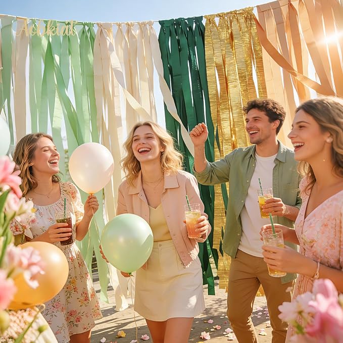 AOBKIAT Wedding Streamers Party Decorations, 5 Rolls Olive Green Crepe Paper | - Image 2