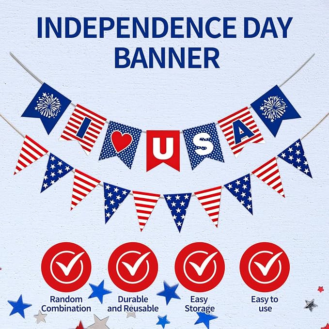 Patriotic Banner 4th of July Decorations, Stars and Stripes Flag Bunting - Image 3