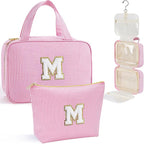 YOOLIFE Christmas Gifts for Women Stocking Stuffers, Initial Hanging Toiletry Bag for Women, Travel Toiletry Bag, Birthday Gifts for Mom Daughter Sister Friends, Letter M, Pink