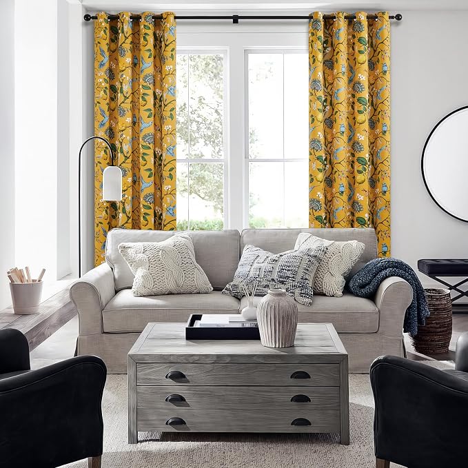94 Inches Long Custom Satin Window Treatments, Retro Art Deco Floral - Image 5