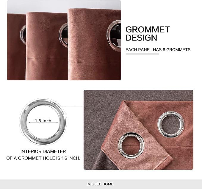 MIULEE Velvet Curtains Dusty Rose Pink 52 x 72 Inch Length Set of 2 | Grommet - Image 2