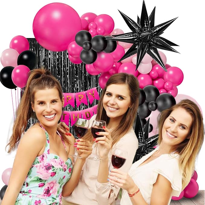 Pink Balloon Garland Arch Kit | Hot Pink Black Rose Red Balloon Garland - Image 3