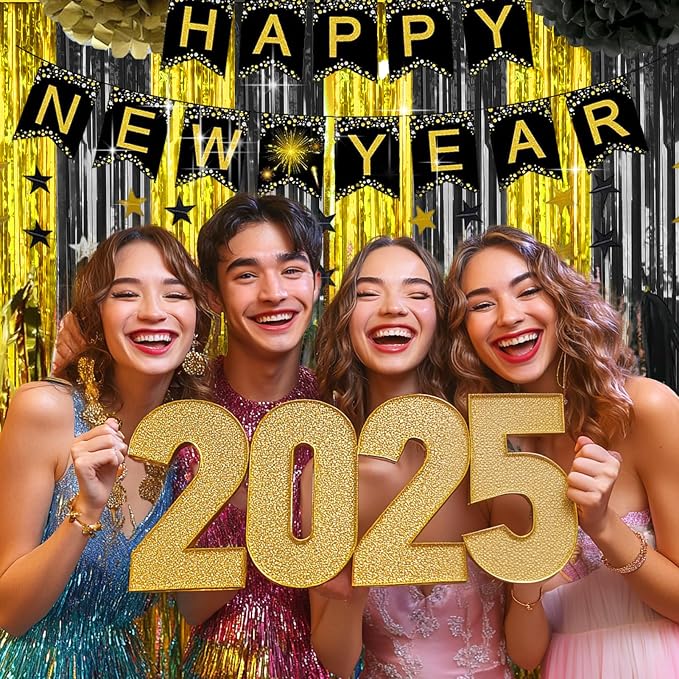 4 Packs Black and Gold Foil Fringe Curtain, Graduation Decorations 2025 - Image 7
