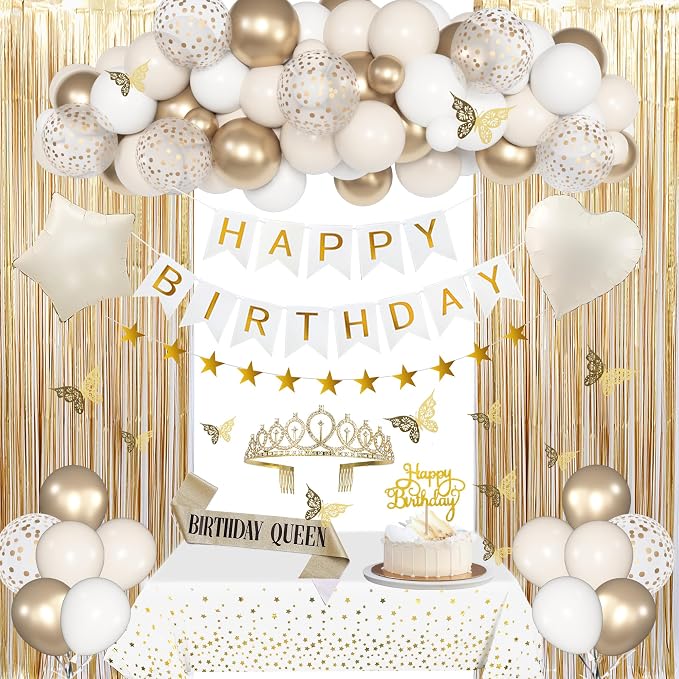 Amandir White and Gold Birthday Decorations by Amandir