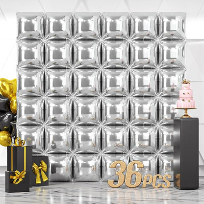 NISOCY 36PCS Metallic Silver Square Foil Balloons Wall Backdrop | Double Sided by NISOCY