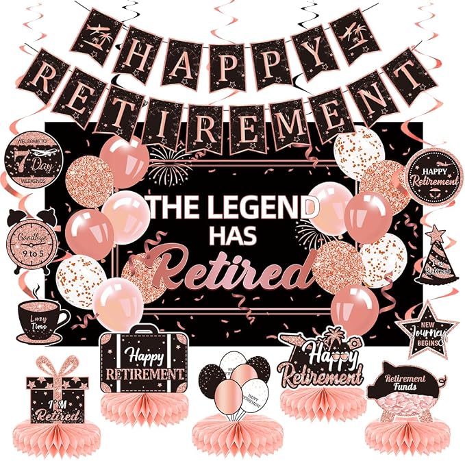 Happy Retirement Party Decorations Men Women, Rose Gold Retirement Party by Plceucsrs