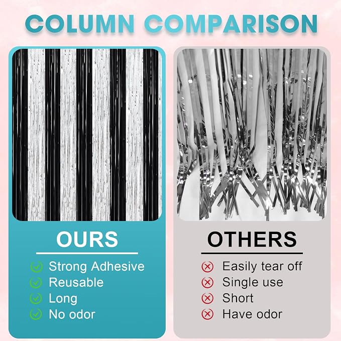 Voircoloria Black Silver Foil Fringe Backdrop Curtains, 2 Pack | Tinsel - Image 5