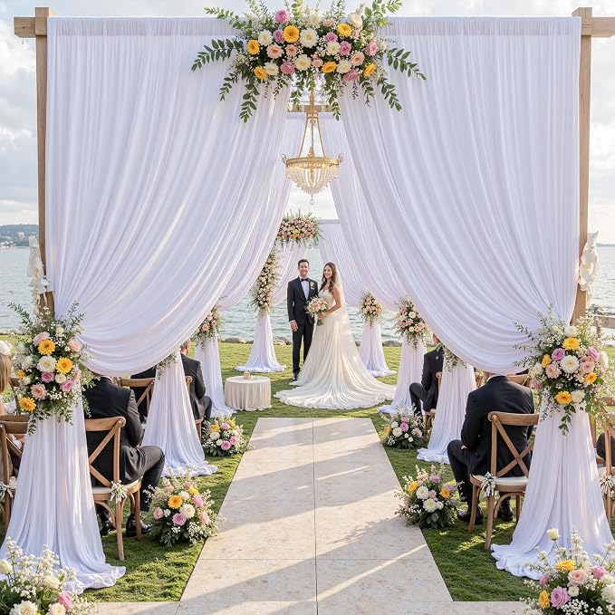 60×14 ft White Wrinkle Free Backdrop Curtain, Soft Silky Polyester Wedding - Image 2