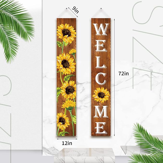 Tatuo Sunflower Welcome Hanging Banners Summer Porch Banners Flags Spring Door - Image 2