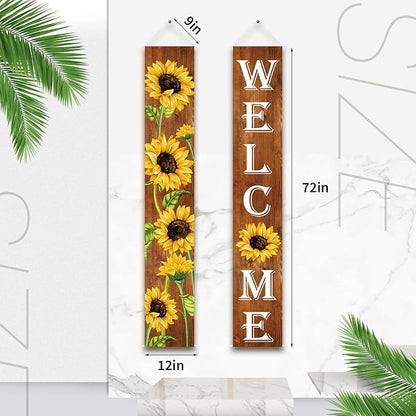 Tatuo Sunflower Welcome Hanging Banners Summer Porch Banners Flags Spring Door - Image 2