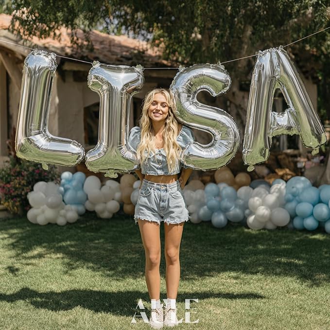 AULE 40 Inch Silver L Balloon Letter Foil A-Z Birthday Big Alphabet | Birthday - Image 3