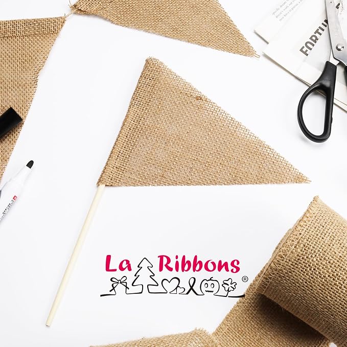 LaRibbons 15 Pcs Triangle Burlap Banner Flags, 20.5 ft Long | Burlap Pennant - Image 3