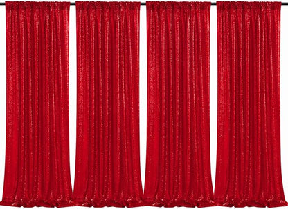 Red Sequin Backdrop Curtains 4 Pcs 2ftx8ft Glitter Shimmer Fabric | Sparkly by B-COOL