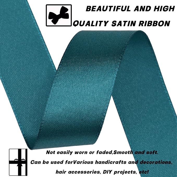 7/8 Inch 60 Yards Greenish Blue Satin Craft Ribbon-Single Face Polyester Ribbon - Image 3