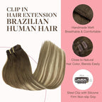 GOO GOO Clip in Hair Extensions Real Human Hair, Remy Human Hair Extensions Clip ins for Women, Natural Human Hair, 26inch 135g 7Pcs, 3/8/613 Balayage Walnut Brown to Ash Brown and Bleach Blonde