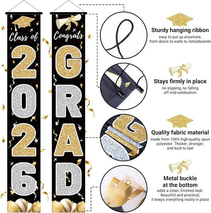 Graduation Decorations 2026, Class of 2026 Banner Congrats Grad | Black Porch - Image 3