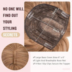 Hairro 18 Inch Long Hair Toppers Wavy with Side Bangs for Women, Clips In Synthetic Hairpieces Capless, for Adding Volume/Birthday/Party/Halloween/Cosplay Dress Up, Light Brown Mix Blonde