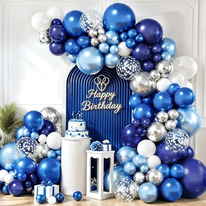 Blue White Silver Balloon Arch Kit, by Kalyerparty