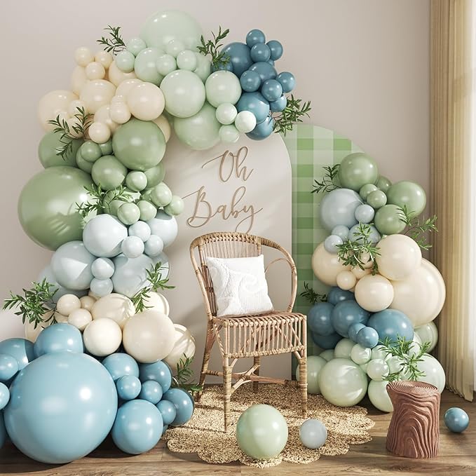 Dusty Blue Sage Green Balloon Arch Kit by CROSSFINGERS