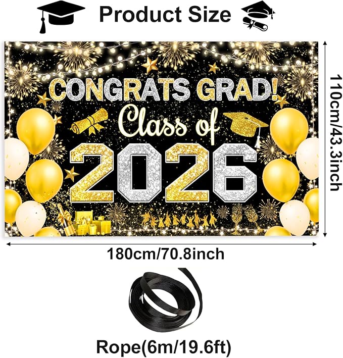 Famoby Congrats Grad Class of 2026 Hanging Banner Fabric Sign Poster Background - Image 2