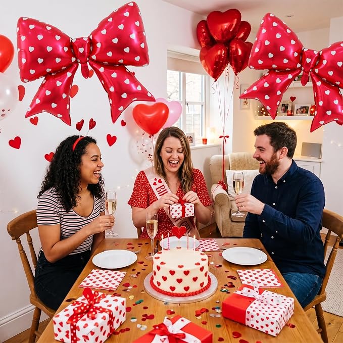 38 Inches Bow Balloon with White Heart Print - Image 4