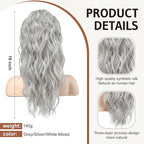 FLUFYMOOZ Ponytail Extension, 18 Inch Claw Clip Ponytail Extension, Wavy Curly Claw Clip in Ponytail Hair Extensions, Natural Fake Ponytail Synthetic Hairpiece for Women (Grey/Silver/White Mixed)