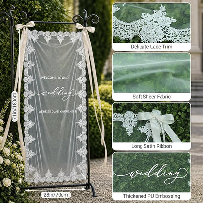 180x70cm Large Wedding Welcome Sheer Tulle Banner - Image 4
