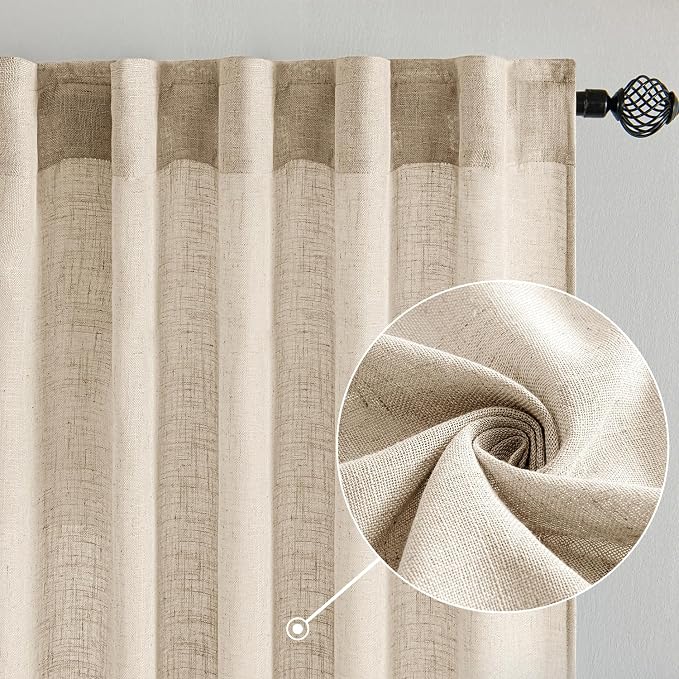 MIULEE Light Taupe Linen Curtains 52x84 Inch Length - Image 2