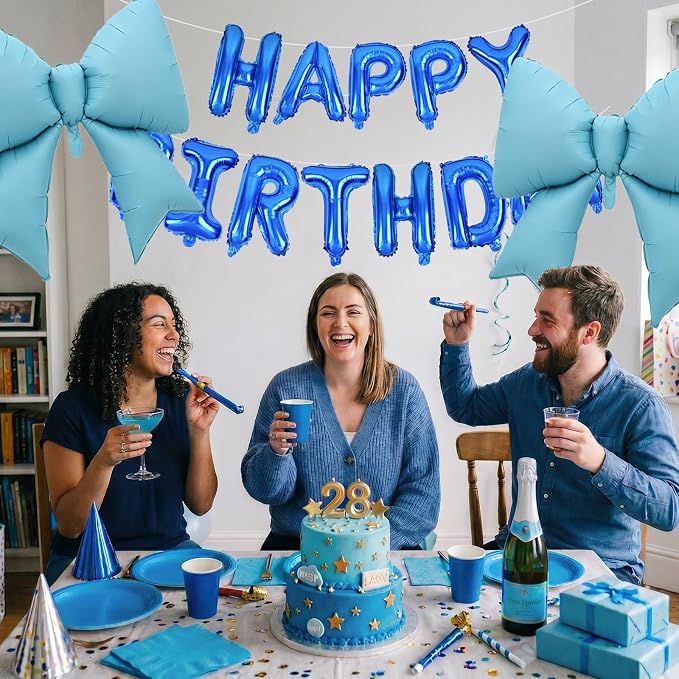 Vuzvuv Blue Happy Birthday Balloons, 38 Inches Huge Bow Aluminum Foil Balloons - Image 4