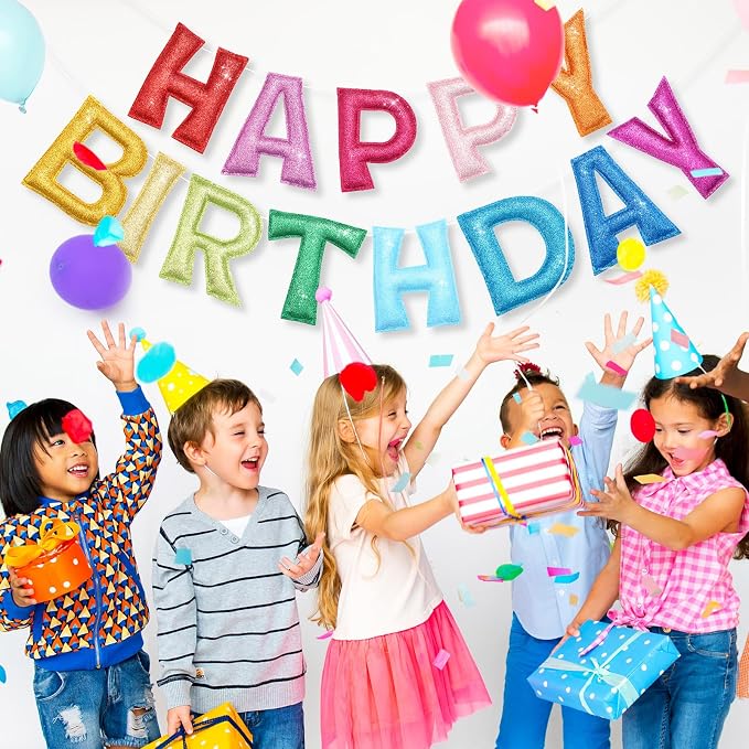 Tegeme Felt Happy Birthday Banner, Pre-strung Glitter Happy Birthday Garland - Image 4