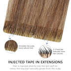 COOKAYU Invisi Edge Tape in Extensions Human Hair Walnut Brown to Ash Brown and Blonde Seamless Injected Tape Ins Straight invisible Hair Extensions 14Inch 30g 20pcs/pack