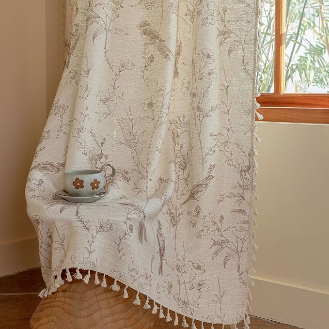 ENJOYBRIDAL Floral Curtains 84 Inches Long Farmhouse Semi Sheer Drapes Bird - Image 4