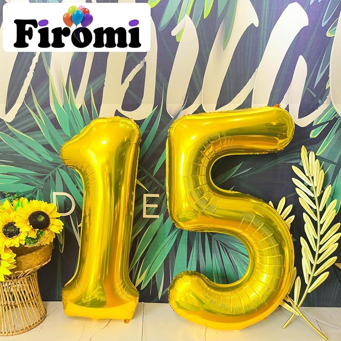 FIROMI 15 Number Balloons Gold Big Foil Mylar 51 Balloon Numbers 40-inch | - Image 4