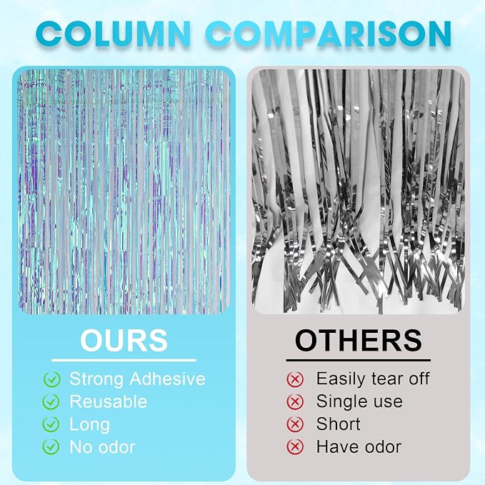 Voircoloria Iridescent Foil Fringe Backdrop Curtains, 3 Pack | Tinsel Streamers - Image 5
