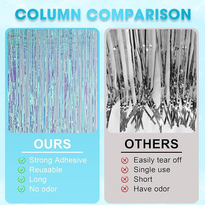 Voircoloria Iridescent Foil Fringe Backdrop Curtains, 3 Pack | Tinsel Streamers - Image 5