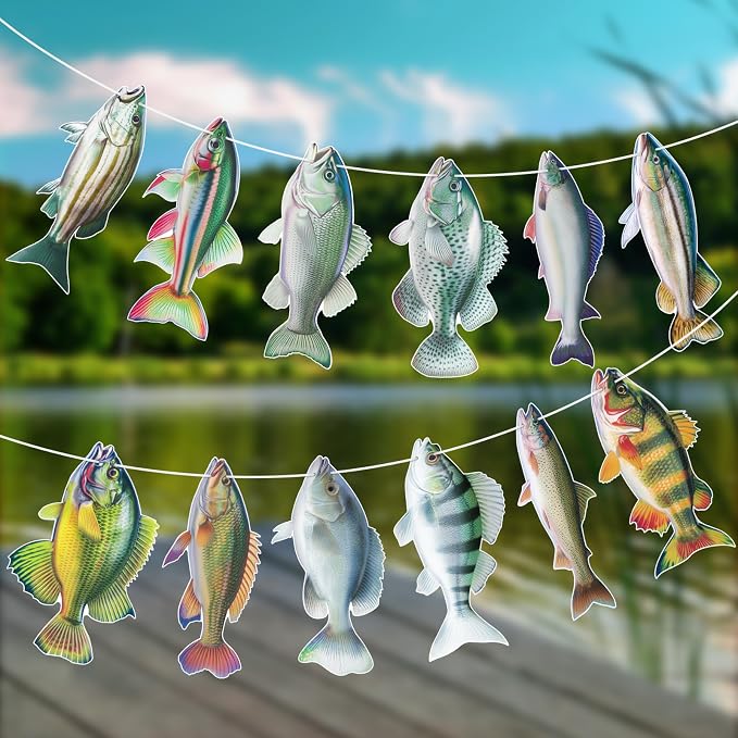 Hooqict Gone Fishing Hanging Banner Garland Fish Birthday Party Banner - Image 8