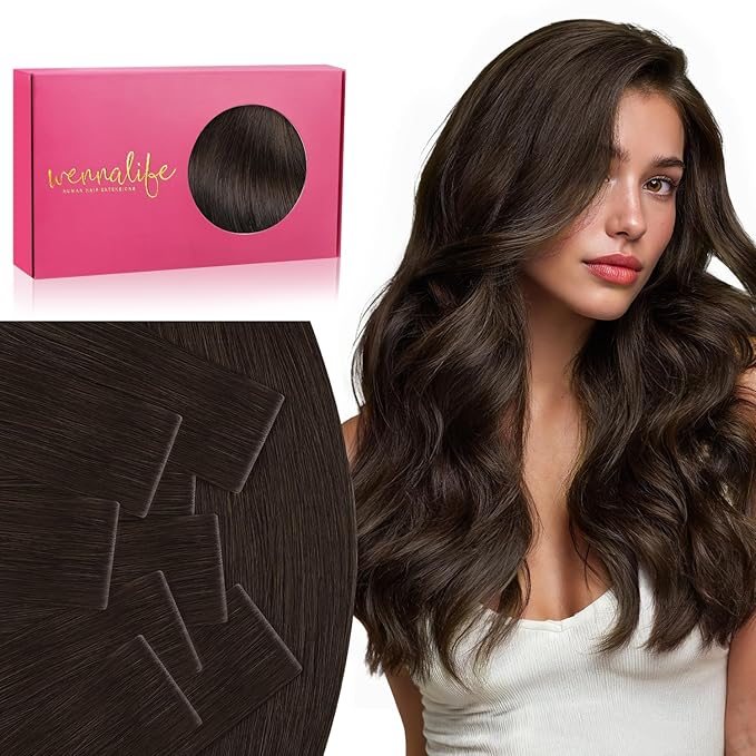 WENNALIFE Invisi Edge Tape in Hair Extensions Human Hair, 20 Inch 50g 20pcs Light Dark Brown Invisible Luxury Remy Hair Extensions Natural Seamless Injected Tape Ins Straight Extensiones De Cabello Hu