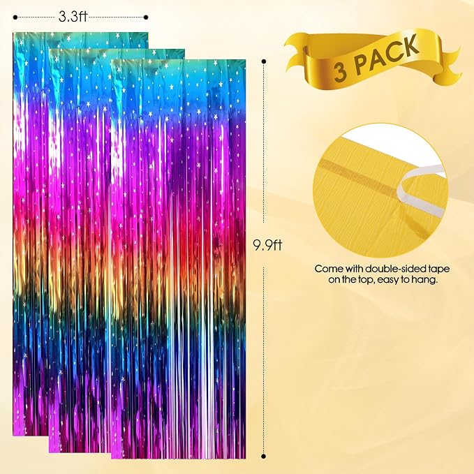 3 Pack Rainbow Backdrop Party Decorations Tinsel Curtain Party Backdrop Foil - Image 7