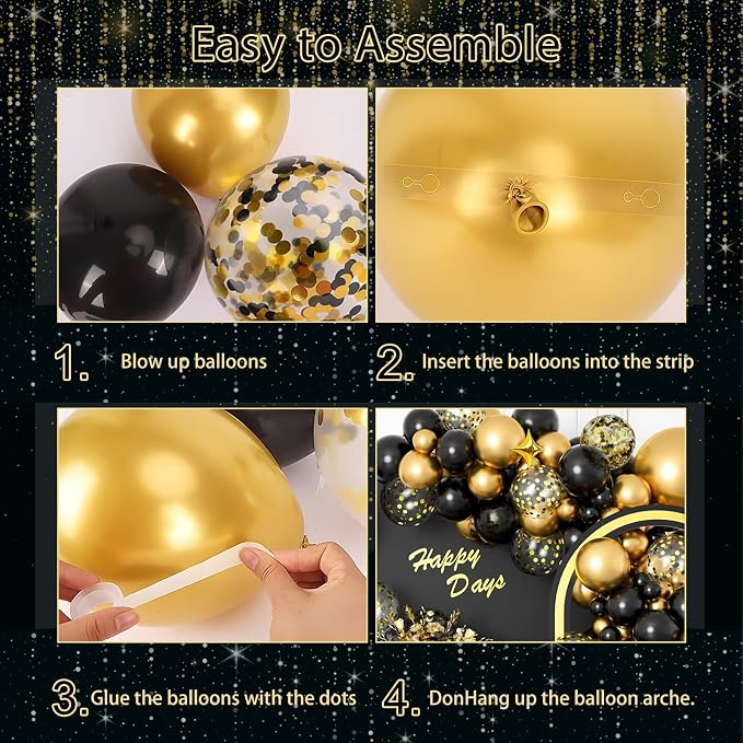AivaToba 126PCS Black and Gold Balloon Arch Kit 2026 Party Decoration | Black - Image 6