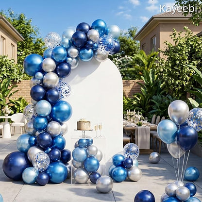 Blue Silver Balloons 12 Inch Blue and Silver Balloons Dark Navy Confetti Latex - Image 2