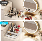 Hair Tool Organizer, Wood Hair Dryer Holder with Drawer & 3 Stainless Steel Cups, Versatile Bathroom Vanity Storage for Hair Styling Tools, Hot Tools, Brushes and Cosmetics - White