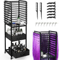 300 Pegs Braiding Rack with Large Drawers, 3-Sided Hair Rack with Wheels and 16 Braiding Tools, Hair Extension Holder 52 Inch Height for Hair Salon, Home