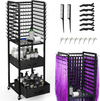 300 Pegs Braiding Rack with Large Drawers, 3-Sided Hair Rack with Wheels and 16 Braiding Tools, Hair Extension Holder 52 Inch Height for Hair Salon, Home